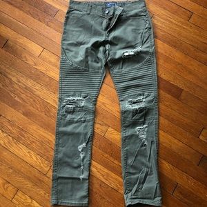 Mens Olive green Distressed Denim
